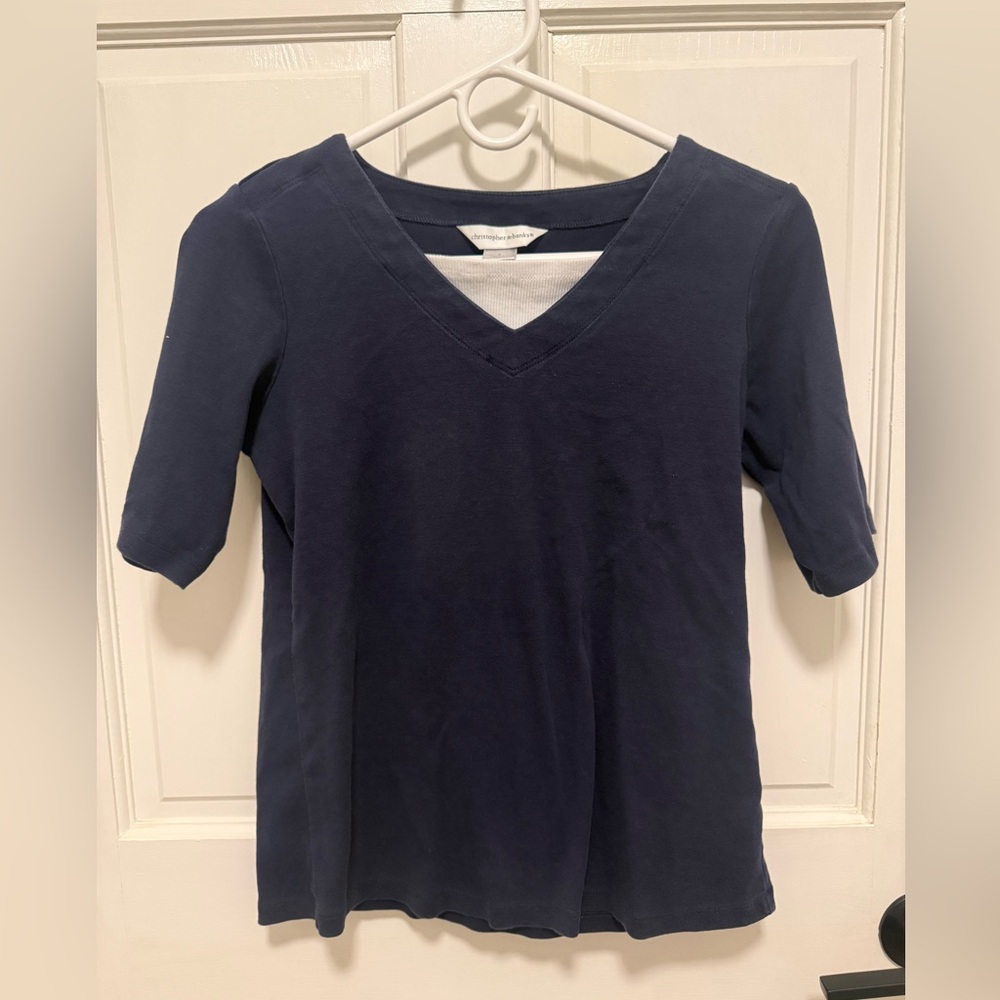 Christopher & Banks Navy Layered-Look Crewneck Top